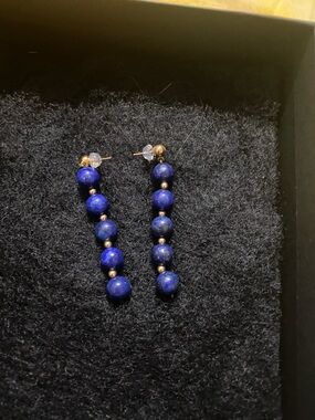 Gold & Blue Beaded Drop Earrings - Lapis-Style